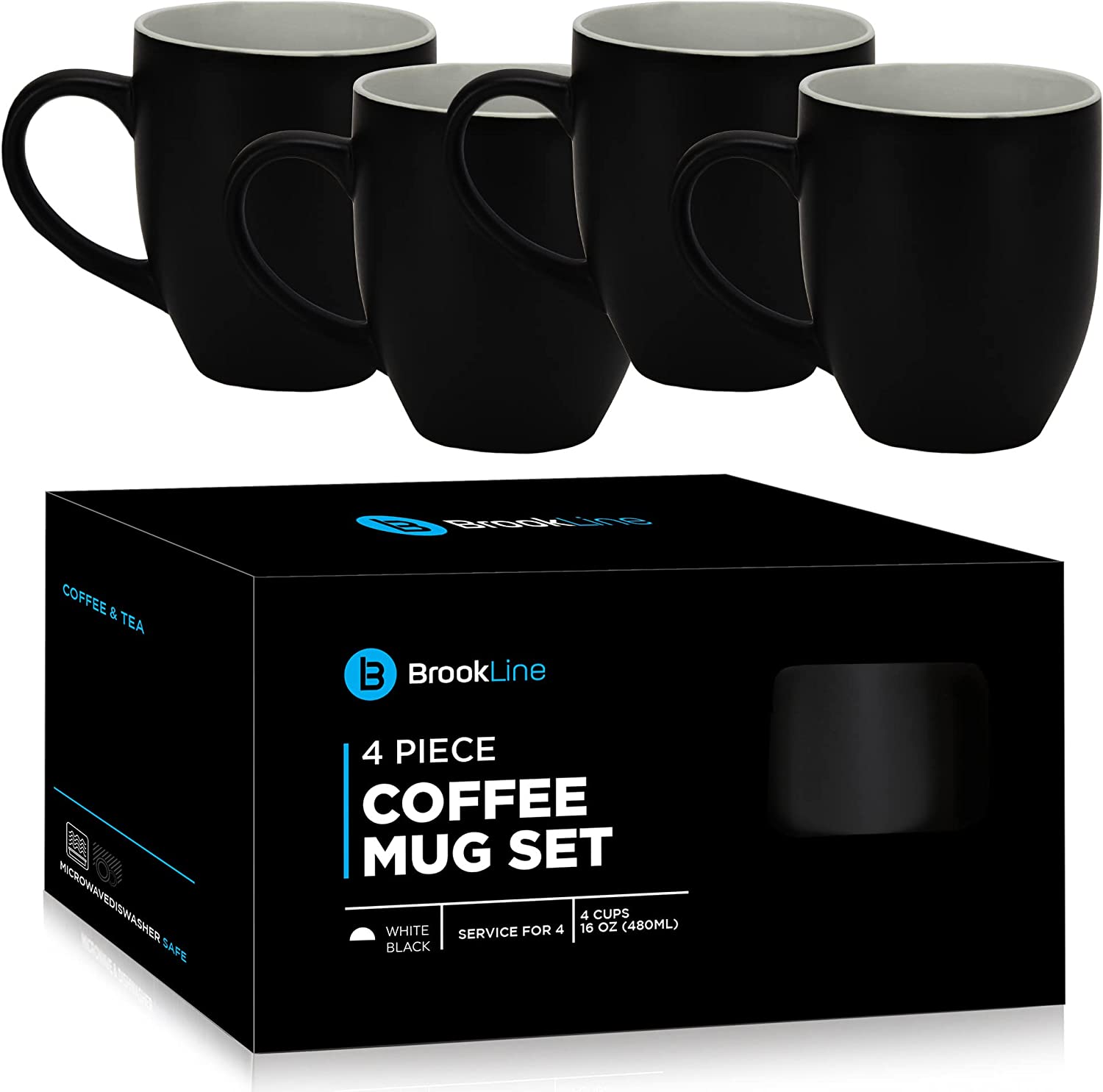 16 oz. Large Ceramic Coffee Mug with Handle, Tea Cup, Novelty Coffee Cup,  Black