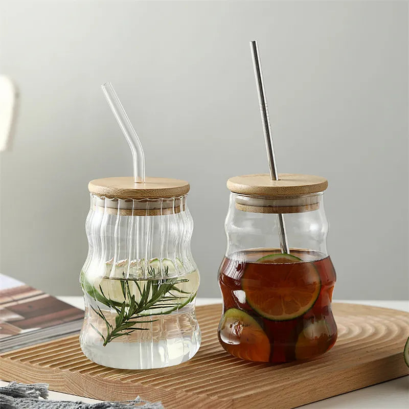500ml Glass Cup With Lid and Straw Transparent Bubble Tea Cup Juice Glass Beer Can Milk Mocha Cups Breakfast Mug Drinkware