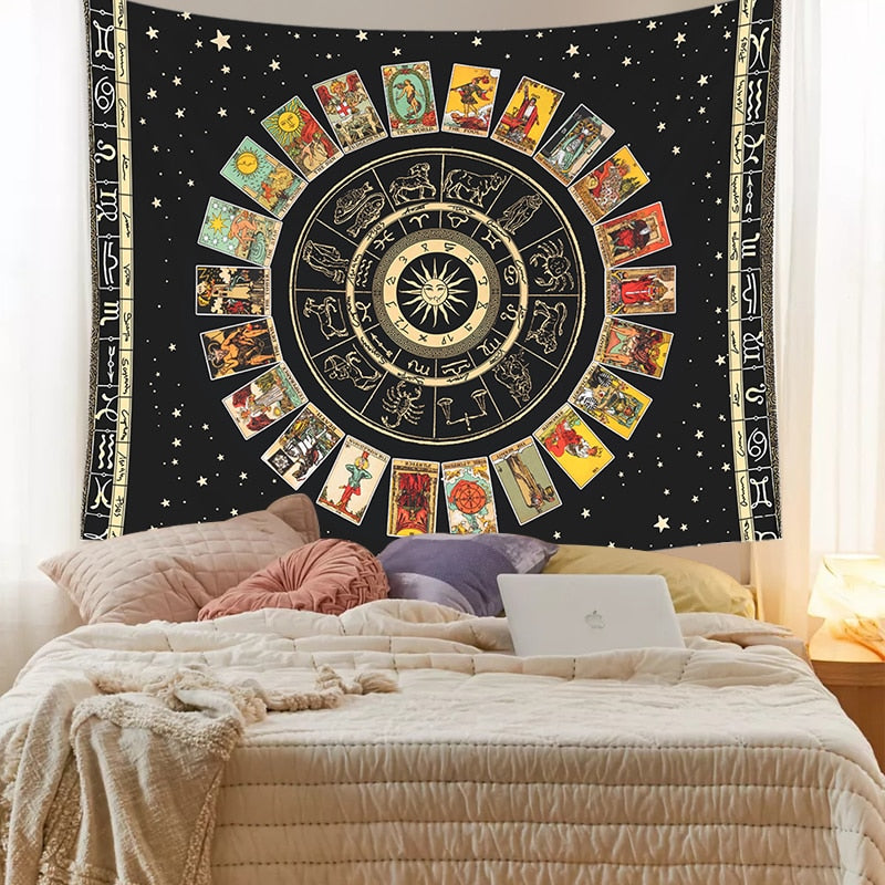 Tarot Card Mandala Tapestry Wheel of the Zodiac Astrology Chart